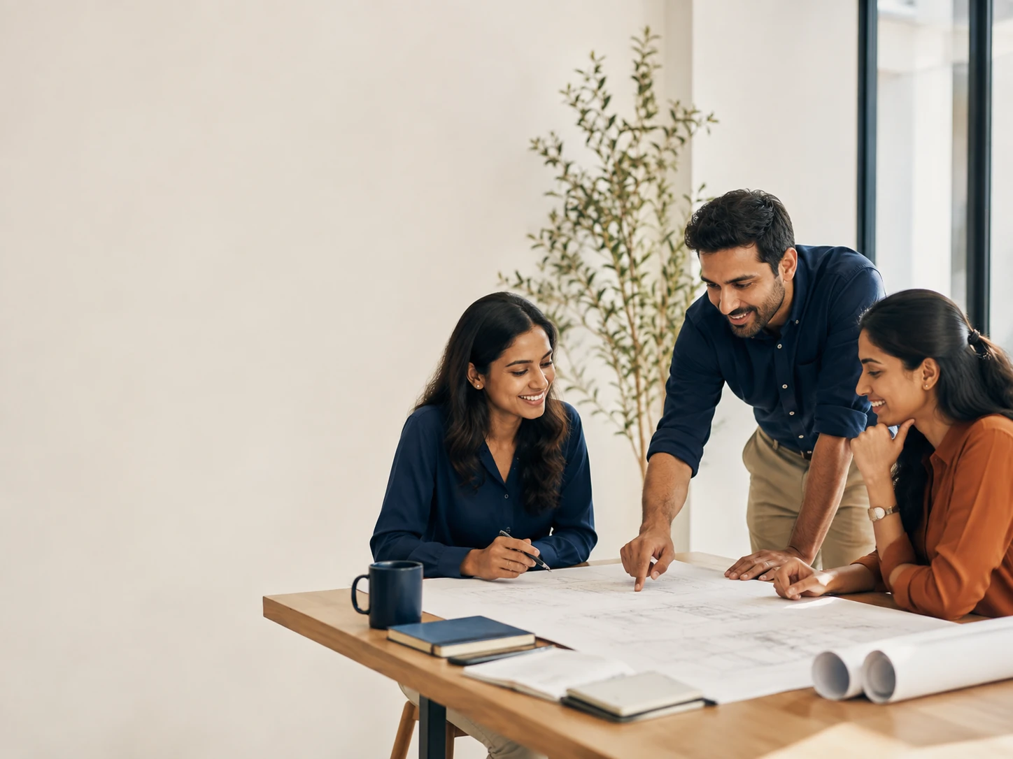 ClearFlow engineers reviewing plant drawings together at a desk